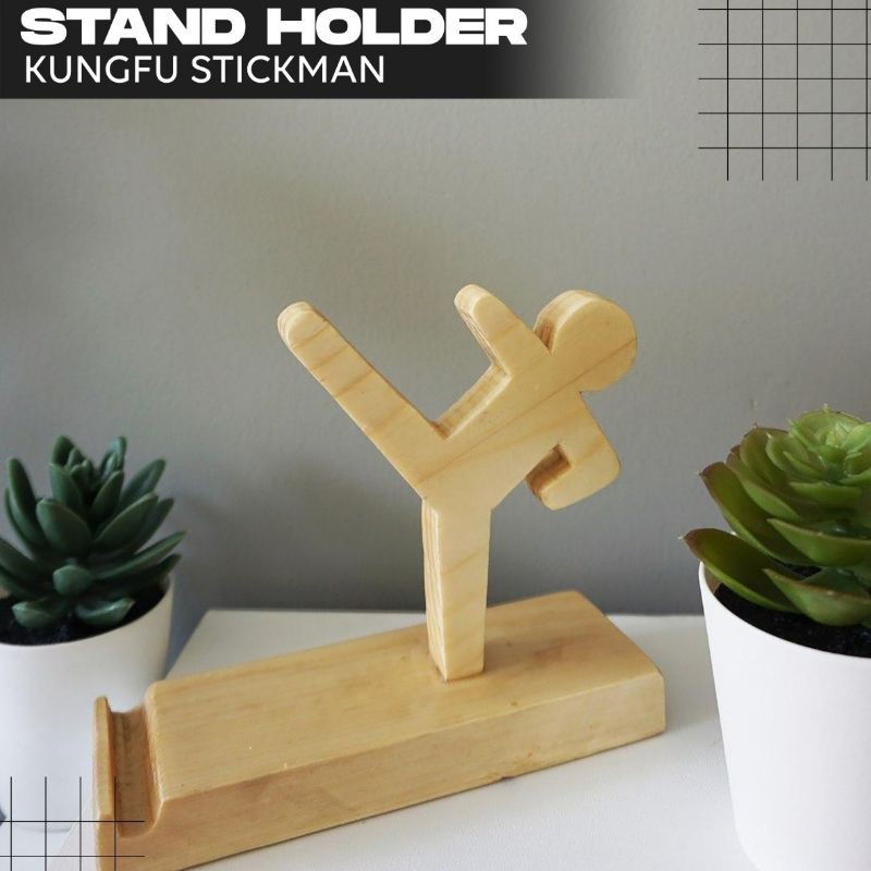 Stand Holder HP Kungfu Stickman Kayu Jati Belanda