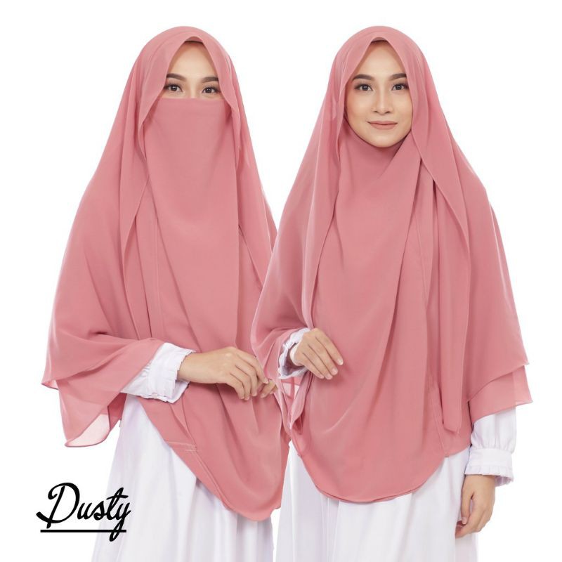 Jilbab Hijab Kerudung Bergo Instan French Khimar Cadar Tali Siti Aminah Niqab Syari Jumbo-Dusty Pink