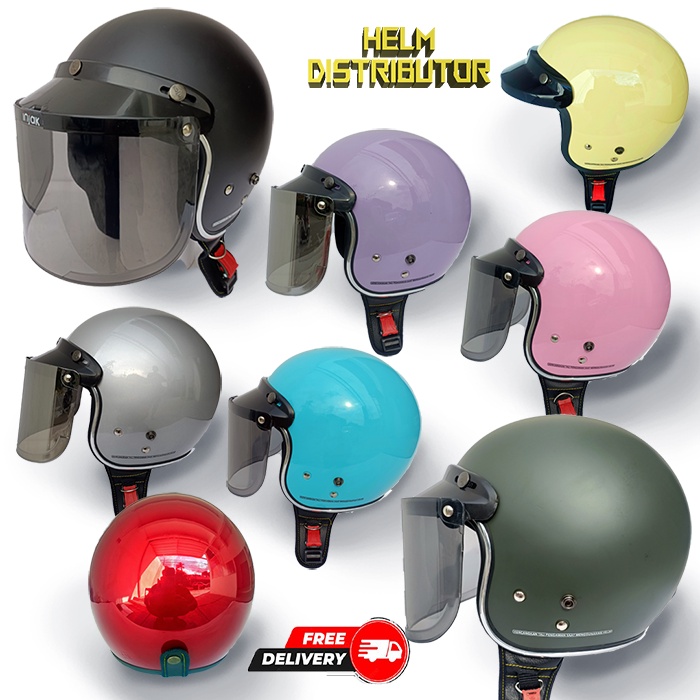 HELM BOGO RETRO KUALITAS PREMIUM LIS CHROME KACA DATAR/CEMBUNG FULL LEHER SNI DEWASA PRIA WANITA (COD)