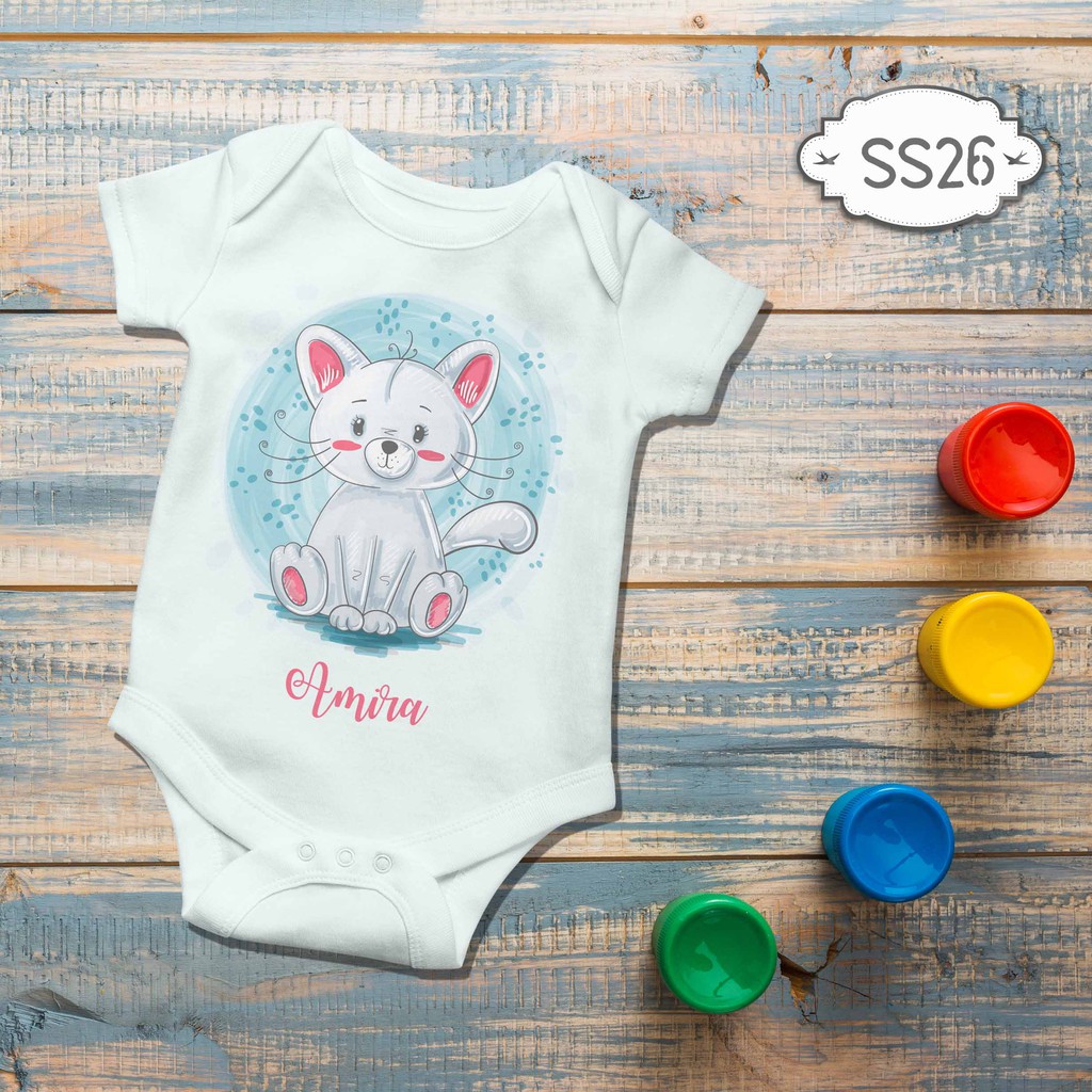 Jumper Baby Girl boy newborn Cute Cat Animal Series Custom name nama bebas