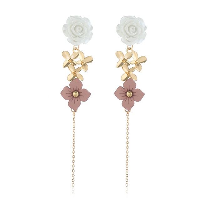 LRC Anting Tusuk Fashion Gold Resin Flower Earrings F40650