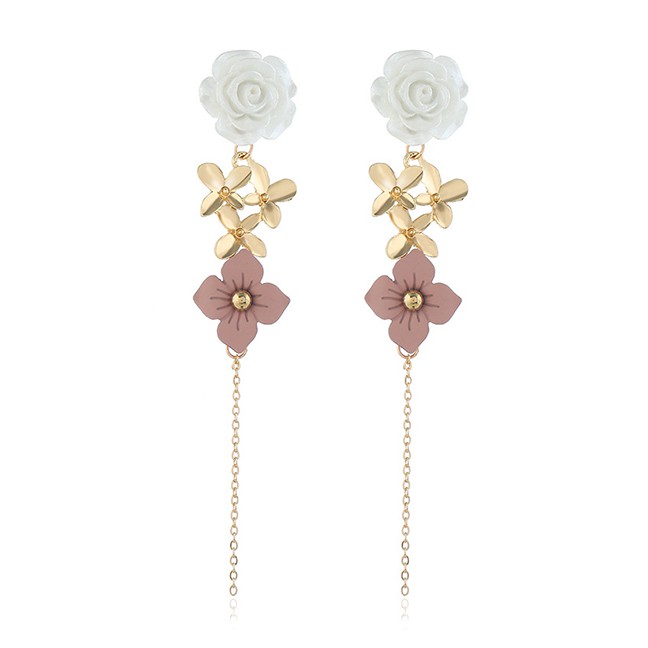 LRC Anting Tusuk Fashion Gold Resin Flower Earrings F40650