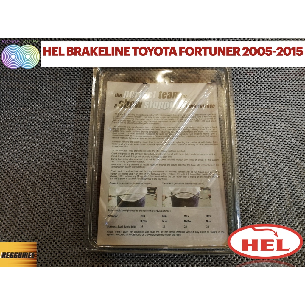 Hel Brake line Toyota Fortuner 2005 2015 Stainless Steel Braided