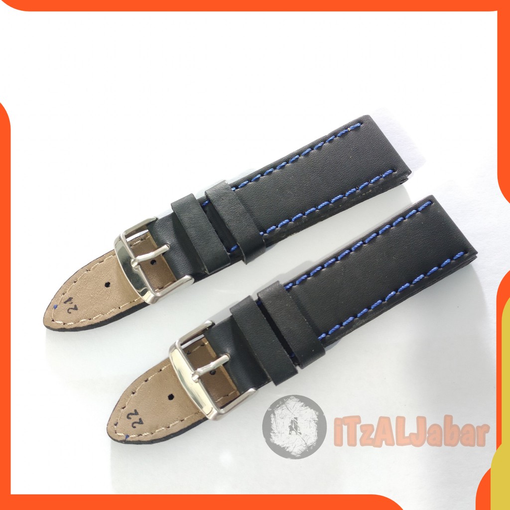 Tali jam tangan Kulit 22mm 24mm Hitam kulit jeruk jahit biru