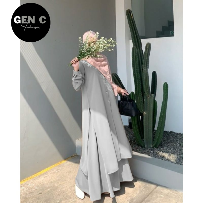 Exclusive Baju One Set Tunik + Rok Jumbo Setelan Malaysia Long Tunik Syar'I Setelan Long Tunik Rok