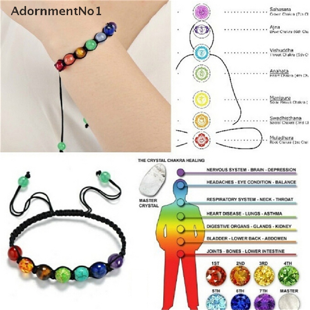 (AdornmentNo1) Gelang Tangan Manik-Manik Batu Lava 7 Chakra Healing Balance Untuk Yoga / Doa