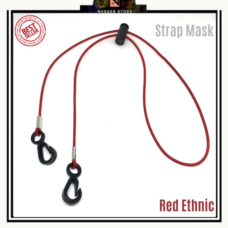 Kalung Masker Hijab 2in1 Strap Masker Elastis Stretchy Tali masker Kalung Strap Mask Hijab Strap Mask Premium-Red Ethnic