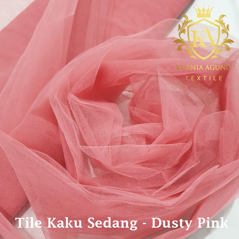 Kain Tile Tulle Kaku Sedang 100cm x 125cm meteran Per Meter Souvenir Dekorasi Wedding Veil Aksesoris-Dusty Pink