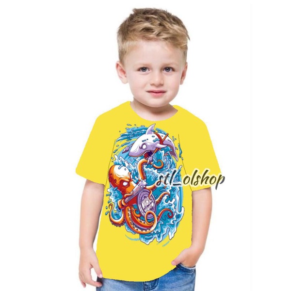 Kaos atasan hiu anak laki-laki Hiu 1-10 Tahun
