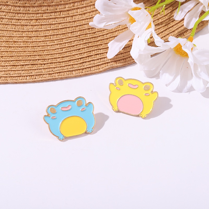 Bros Pin Enamel Bentuk Kartun Kodok Warna Kuning Biru Untuk Hadiah