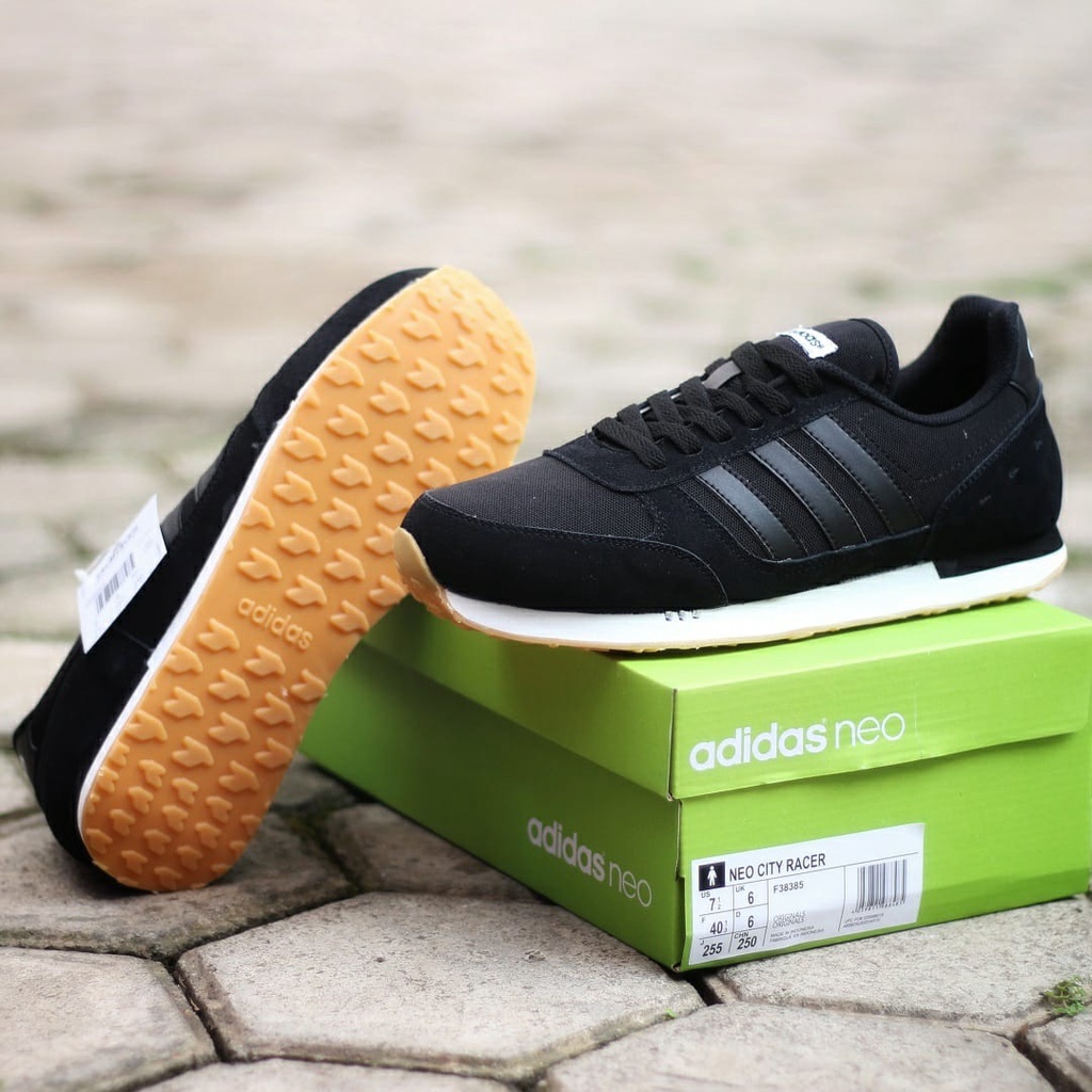 PROMO Sepatu Adidas Neo City Racer Black BNIB Premium, Sepatu Sneakers Pria dan Wanita