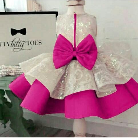 dress brukat naomi kid anak perempuan kids brokat lace pink fanta pesta 2 - 4 tahun