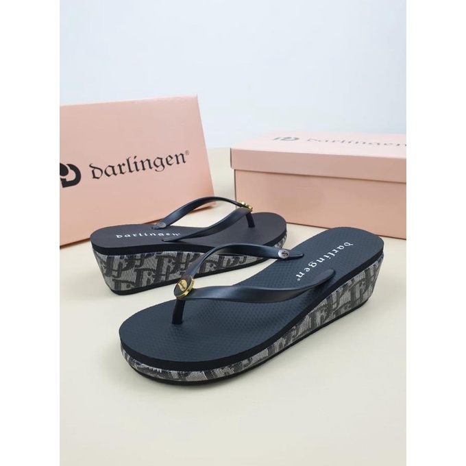 Sandal wanita Darlingen Black wedges 6cm import TERGOKIL