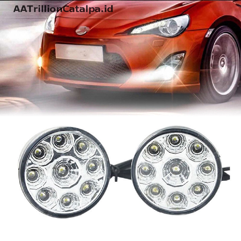 Aatrillioncatalpa 2PCS Lampu Led 9smd Bundar Warna Putih Untuk Drlfog Lamp Mobil