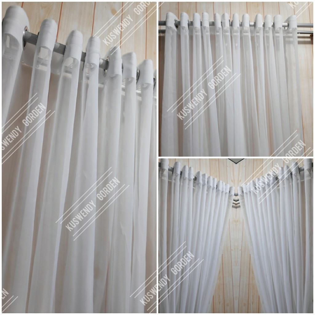 Gorden Vitrase Smokring 150 x 250 - 300 cm Tinggi 3 meter Hordeng Putih Polos Jendela Pintu Tirai Minimalis