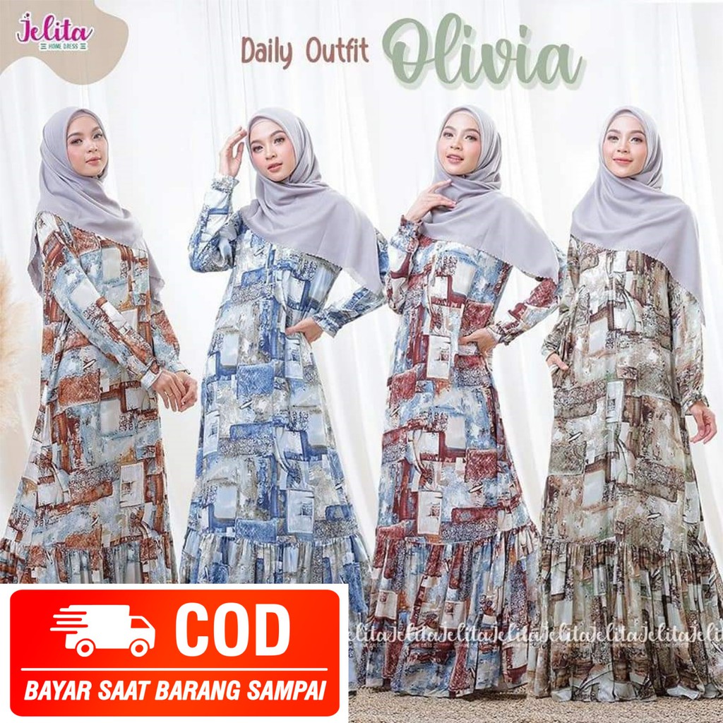 JELITA HOMEDRESS MOTIF ABSTRAK WANITA DEWASA BAHAN RAYON VISCOSE UNIQLO PREMIUM OLIVIA SERIES GAMIS 