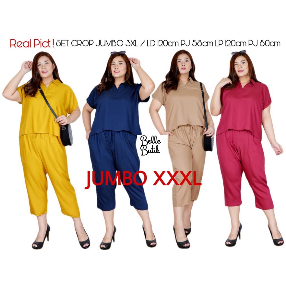 SETELAN KATUN RAYON WANITA CROP TOP JUMBO XXXL LD 120 BIG SIZE KEKINIAN