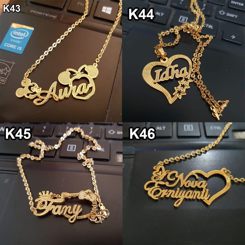 Kalung Liontin Titanium Custom Nama Lapis Emas Stainless Stell Anti Karat Korean Style Casual Anak Dan Dewasa