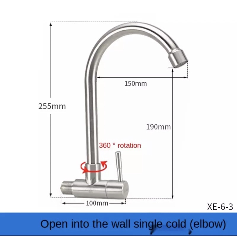 07 Kran Angsa Dapur Tembok Stainless SUS 304 Keran Air Cuci Piring BCP Sink