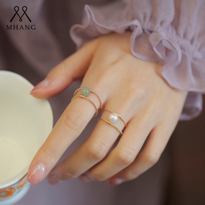 Cincin Model Terbuka Desain Batu Giok Hetian Alami Gaya Vintage Korea Untuk Wanita