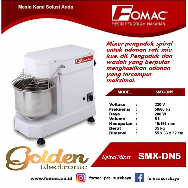 FOMAC SMX-DN5 Dough Sprial Mixer - Mesin Pengaduk Adonan Spiral (5 Liter)