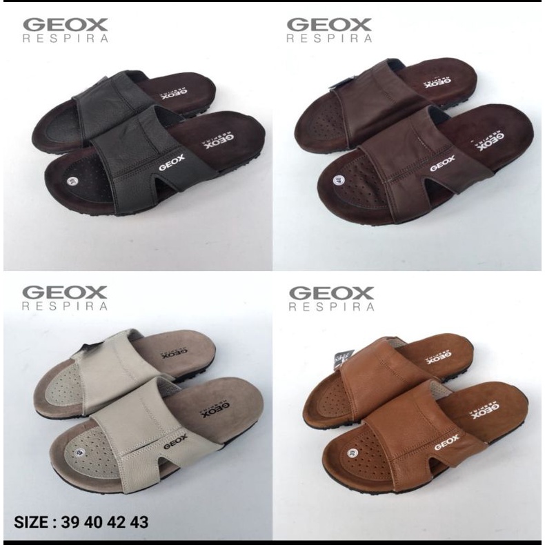 SANDAL GEOX RESPIRA KULIT ORIGINAL-SENDAL GEOX PRIA -SANDAL GEOK KULIT SLOP SLIDE BLACK COKLAT GREY 