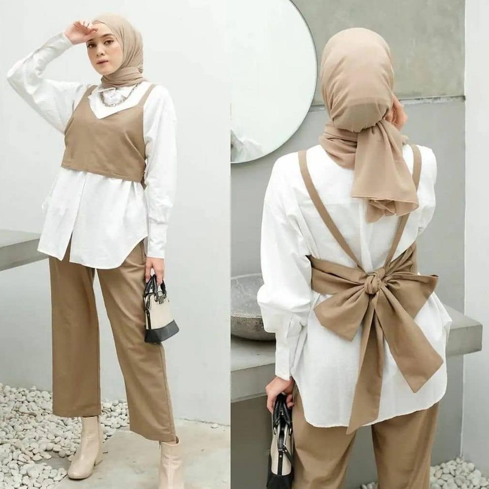 Setelan Wanita Terbaru Fashion Muslim Style Hijab Ootd Remaja Kekinian One Set Korean Style Celana P