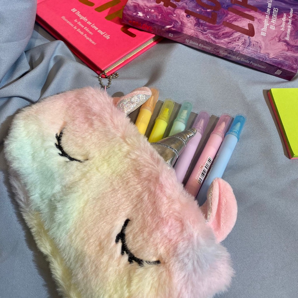 KOTAK PENSIL UNICORN BULU RAINBOW MODEL WAJAH MEREM CUTE TERMURAH TEMPAT PENSIL MURAH MODEL KUDA PONI UNICORN BEST QUALITY WARNA CANTIK READY GROSIR COD