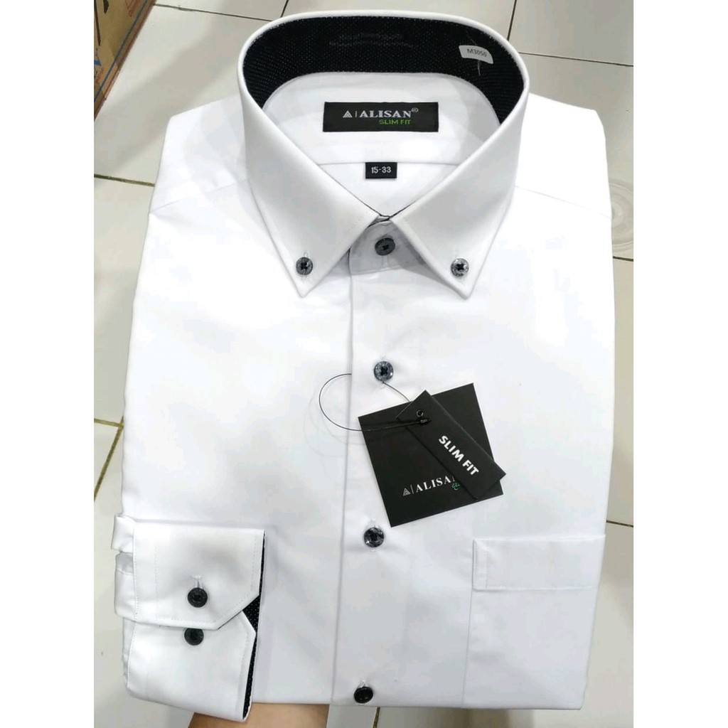 kemeja Alisan slim fit putih panjang Kombinasi dalam