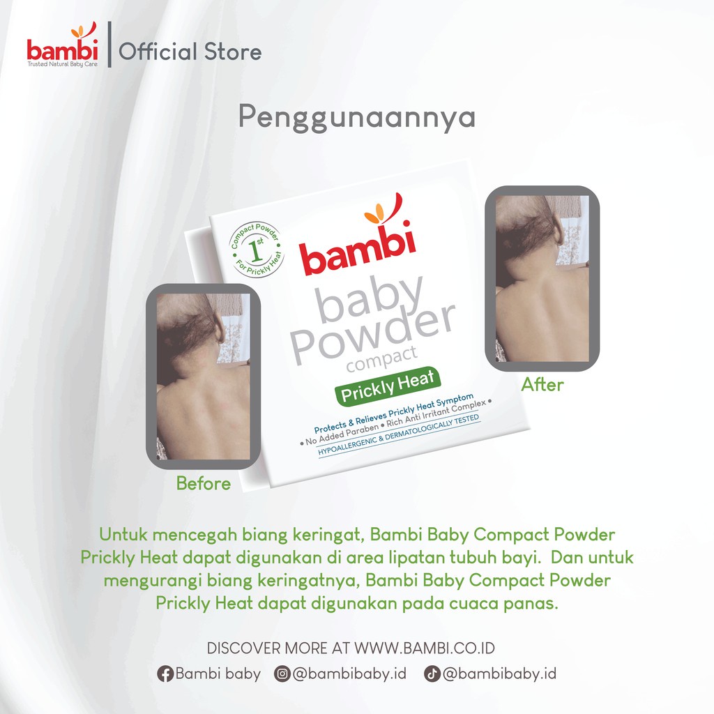 Bambi Baby Powder Compact Prickly Heat / Bedak Biang Keringat Bayi 0m+ - 40gr