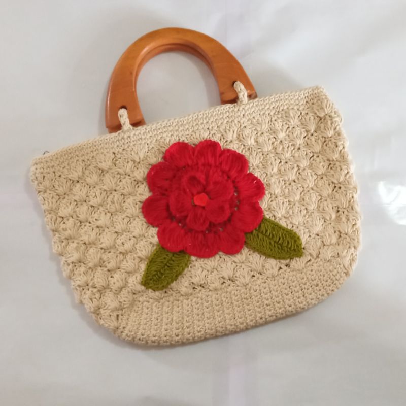 Shavina Tas Rajut Tenteng Kayu Unik Handmade