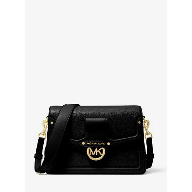 tas michael kors mk jessie medium pebbled leather shoulder bag black