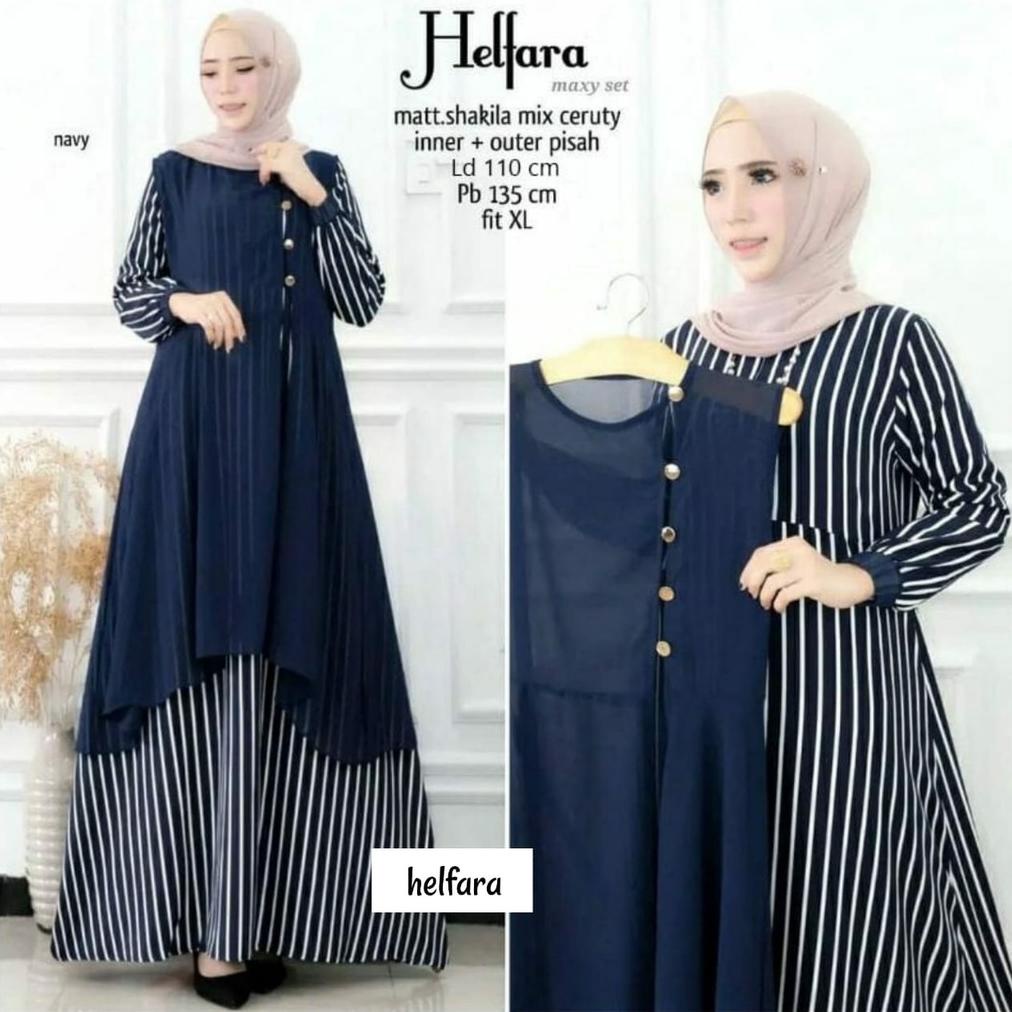 R.A - Helfara Set 2In1 Gamis Muslim Wanita Matt Shakila Salur Premium L Dress Casual Daily Fashion T