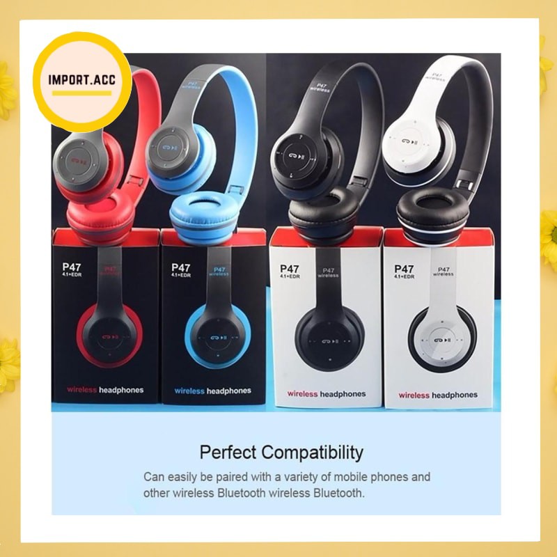 HEADPHONE BLUETOOTH P47  Pure Bass / Headset High Quality [import]