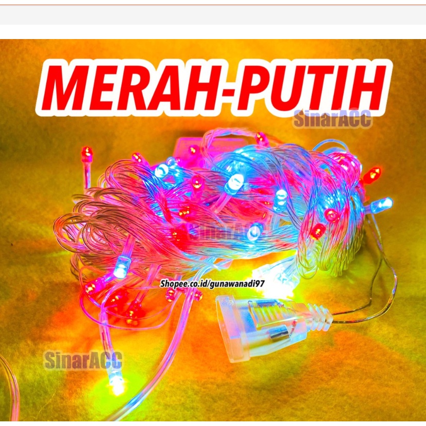 Lampu Natal Merah Putih Kabel HItam 10 meter lampu tumblr agustusan 17 agustus lampu hias led