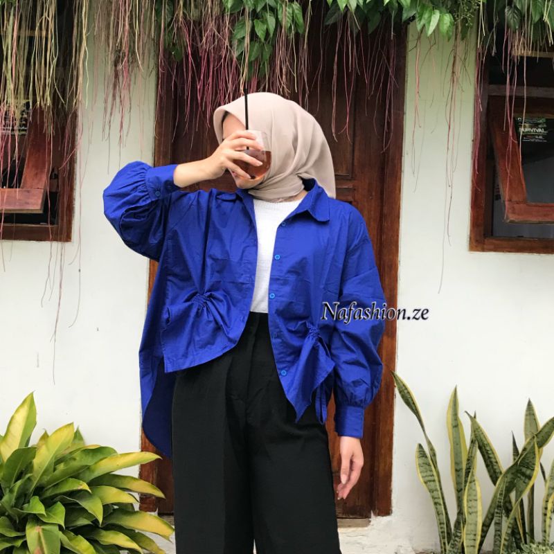 Kemeja Katun Oversize Serut Depan / Becca Ruched Shirt / Kemeja Jumbo / Atasan Wanita