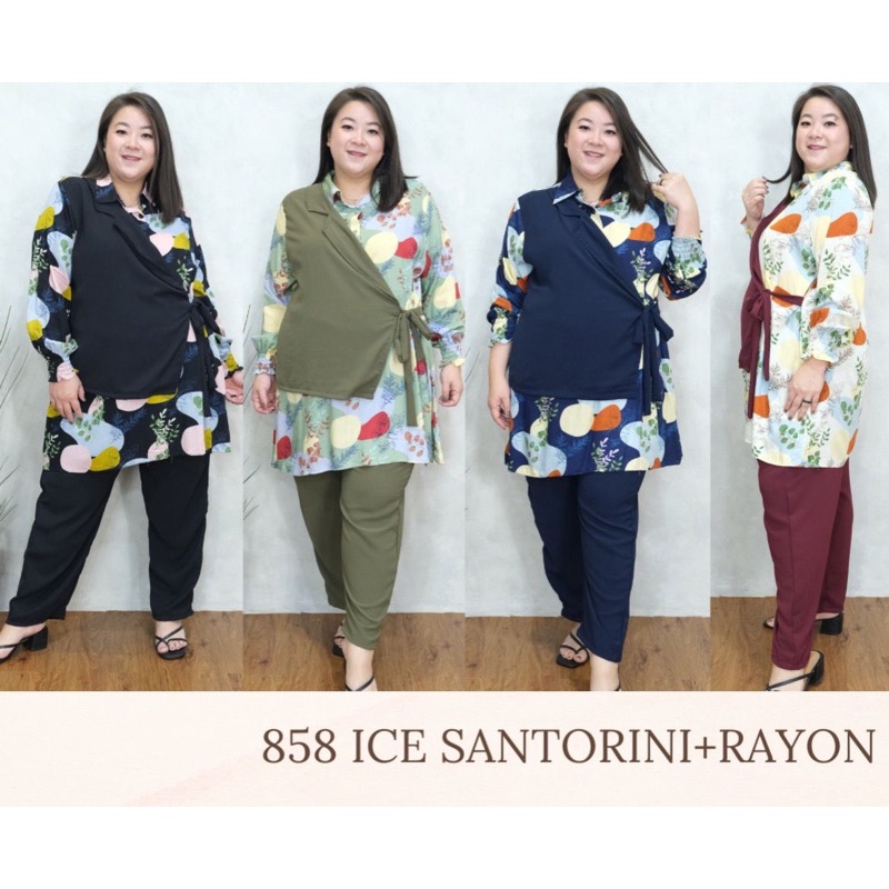 JUMBO 858 NEYSHA SETELAN TOP+PANT BIGSIZE MATERIAL ICE SANTORINI MIX RAYON FIT TO XXL