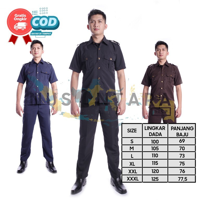 Seragam Safari Security HITAM COKLAT NAVY Terbaru Lengan Pendek Baju Safari Satpam Bodyguard Supir