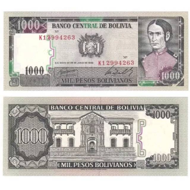 Uang Kuno Luar 1000 Pesos Bolivia Tahun 1982