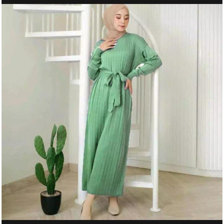 Kava Long Dress(+Belt) Knit / Dress Rajut / Long Dress / Baju Muslim Wanita / Dress Knit / Gamis