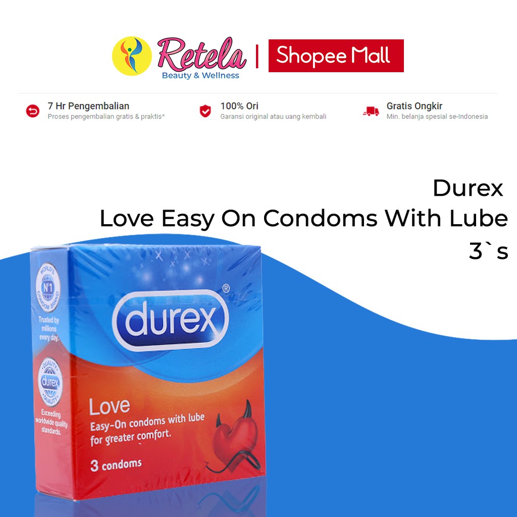 Durex Love Easy On Condoms With Lube 3`s / Alat Kontrasepsi / Kondom