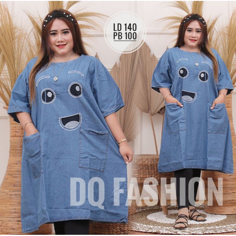 Dress Wanita Jeans Bordil Jumbo Atasan Wanita Jeans Oversize Kekinian