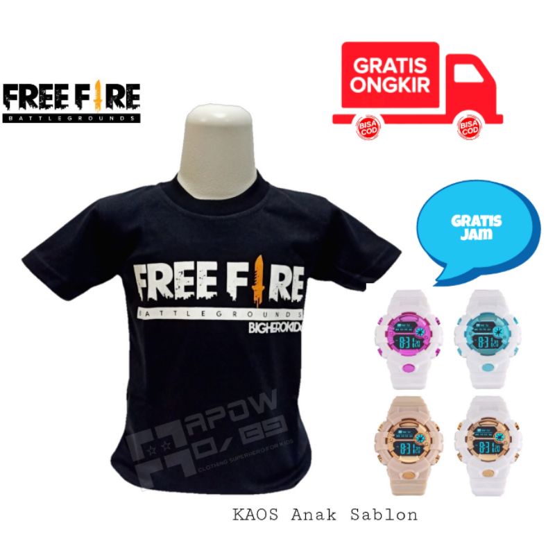 kaos anak FF gratis jam tangan sport baju freefire