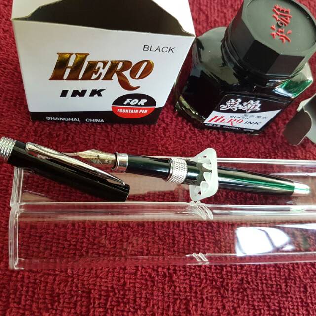 

PAKET MURAH..Fountain Pen Genius BLACK Nib M dan Tinta Hero INK OriginaL