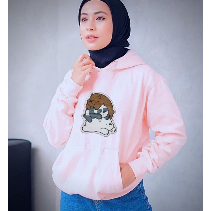panda three bear menumpuk Hoodie cewek terlaris