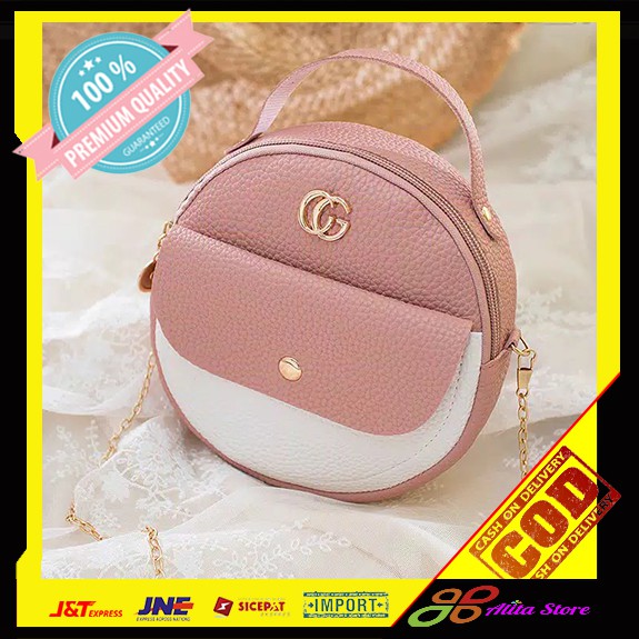 Tas Selempang Slempang Wanita Cewek Remaja Bulat Rantai Mini Import Murah Terbaru Kekinian [AS57]