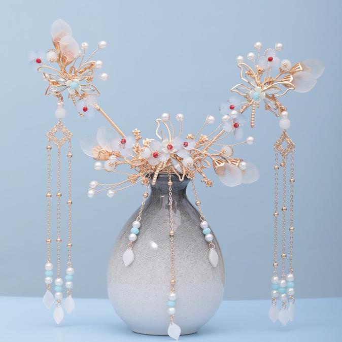 Set Hairpiece Sangjit Sirkam Tusuk Konde Cina Aksesoris Rambut Chinese