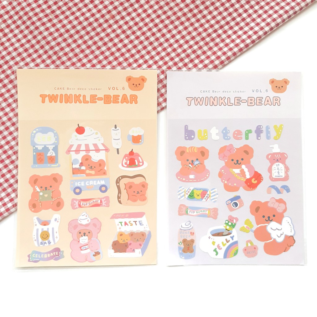twinkle - bear sticker [ ready stock deco beruang korean sticker pvc tahan air polco poca ]