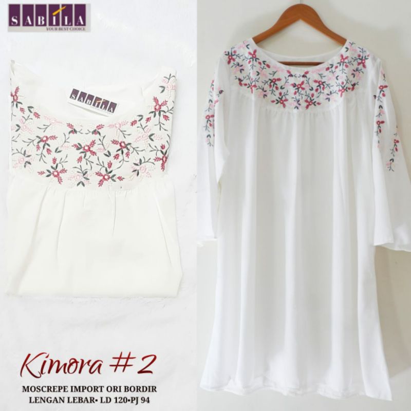 Kimora tunik putih moscrepe import bordir jumbo LD 120 XXL