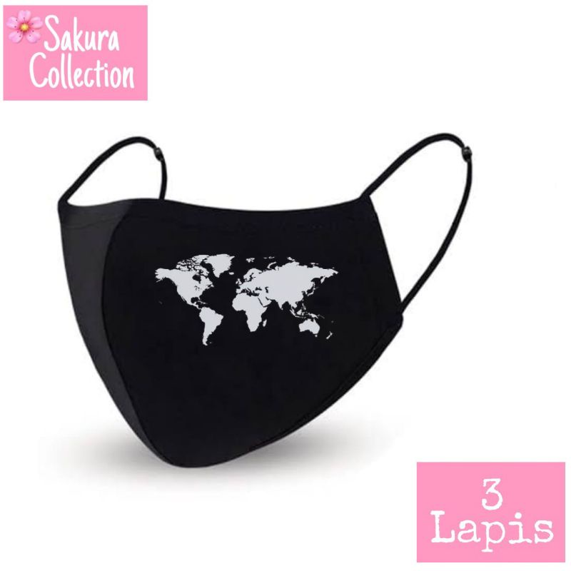 Masker Kain 3 Lapis - Peta Dunia (World)